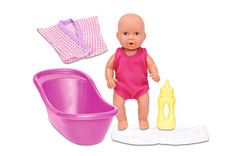 Simba 105033218 - New Born Baby Set, Vollvinylpuppe mit Trink- und Nässfunktion, Bademantel, Handtuch, Flasche und Badewanne, 12cm, ab 3 Jahren von Simba