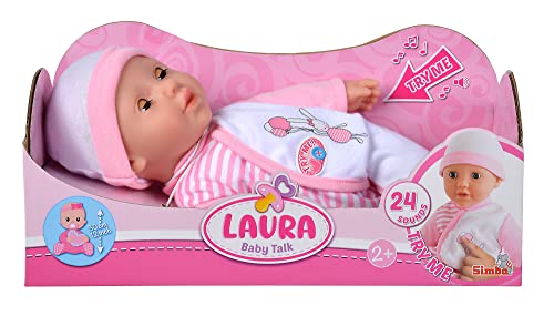 Simba 105140020 - My Love Baby Talk, Weichkörperpuppe mit Schlafaugen in süßem Strampler, macht 24 Babylaute, 30cm, Babypuppe ab 2 Jahre, Weiß-rosa von Simba