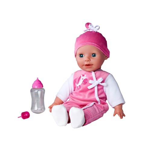 Simba 105140489 - Laura Puppe Babysprache, 38cm Weichkörperpuppe mit Schlafaugen, in süßem Strampler, 24 Babylaute, Spielpuppe, Babypuppe, ab 2 Jahren, Rosa von Simba