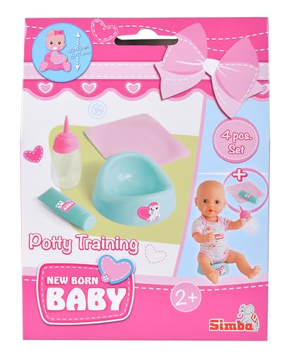 New Born Baby Töpfchen Training Set, befüllbare Flasche, Wischtuch und Creme für 30-43cm Puppen, 4 Teile, ab 2 Jahren von Simba