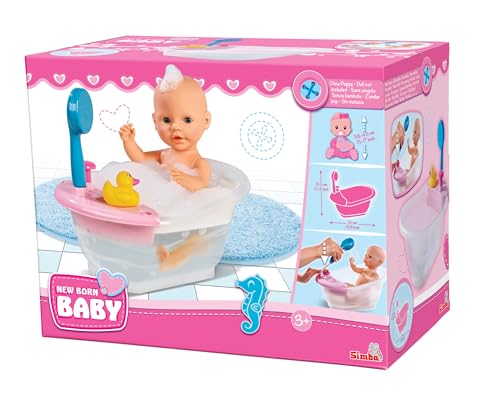 Simba 105560512 New Born Baby Badewanne mit Dusche, mit Pumpfunktion und Badeente, für 30-43cm Puppen, 32,5cm, Puppenzubehör, ab 3 Jahren von Simba