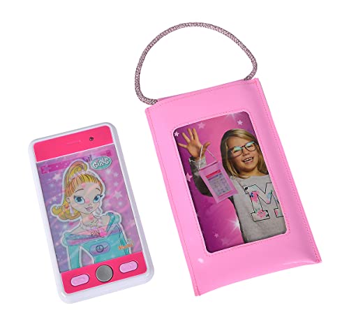 Simba 105562049 - Steffi Love Girls Smartphone mit Tasche, Rollenspiel, Telefon für Mädchen, Handy mit Licht und Sound, 11,5cm, ab 5 Jahren, Rosa von Simba