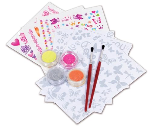 Simba 105562876 - Steffi Love Girls Glitter Tattoos, über 70 Stück zum Selbstgestalten, 100 vorgefertigte, Pinsel, 4x Glitzerpuder, 11 Teile, ab 5 Jahren von Simba