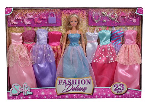 Simba 105733092 - Steffi Love Fashion Deluxe, Spielpuppe im Abendkleid, mit acht zusätzlichen Kleidern und passendem Zubehör, 23 Teile, 29cm, ab 3 Jahre von Simba