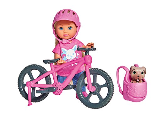 Simba 105733273 - Evi Love Ferienspaß Fahrrad, Puppe mit Fahrrad, Hund und Rucksack, Ankleidepuppe, 12cm, für Kinder ab 3 Jahren von Simba