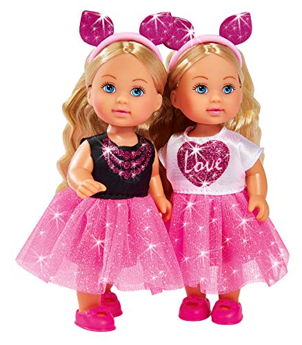 Simba 105733311 - Evi Love Fashion Party, 2-fach sortiert, es wird nur ein Artikel geliefert, Spielpuppe im glitzernden Party Outfit mit trendy Katzenohren Haar Reif, 12cm, ab 3 Jahre von Simba