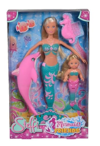 Simba 105733336 - Steffi LOVE Mermaid Friends, Puppe als zauberhafte Meerjungfrau mit Schwester Evi, Delfin Figur und mehr, Spielzeug für Kinder ab 3 Jahren von STEFFI LOVE