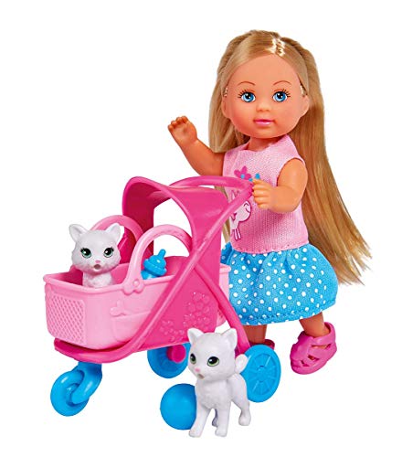 Simba 105733348 - Evi Love Cat Buggy, mit zwei Katzen im Katzenbuggy, herausnehmbare Tasche, Zubehör, Ankleidepuppe, 12cm, für Kinder ab 3 Jahren, Weiß von Simba