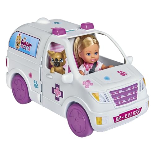 Simba 105733488 - Evi Love Doktor 2-in-1 Tiermobil, Spielpuppe als Tierärztin, aufklappbares Auto, Tierklinik, mit Hund, Katze und Zubehör, Ankleidepuppe, 12cm, für Kinder ab 3 Jahren von Simba