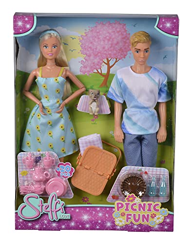 Simba 105733584 - Steffi Love Picnic Fun, Puppe und Ihr süßer Hund picknicken mit Kevin, mit Picknickkorb und Decke, 20 Teile, 29cm Spielpuppen, ab 3 Jahren von Simba