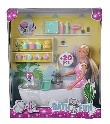 Simba 105733589 - Steffi Love Badespaß, Puppe und süßer Waschbär Baden in der Badewanne, mit 2in1 Handtuch, Zubehör, 29cm Spielpuppe, ab 3 Jahren von Simba