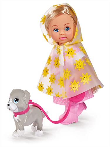 Simba 105733592 - Evi Love Rainy Walk, Puppe im Regenoutfit mit Regencape und Gummistiefeln, mit süßem Hund und Hundeleine, 12cm Spielpuppe, ab 3 Jahren, Pink von Simba