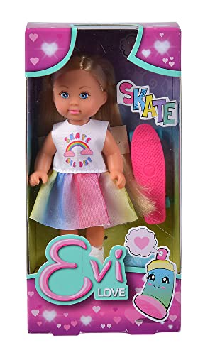 Evi Love Skate, 2-fach sortiert, es wird nur ein Artikel geliefert, Spielpuppe in einem modischen Outfit mit Skateboard, 12cm, ab 3 Jahren von Simba