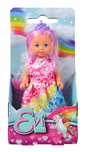 Simba 105733634 - Evi Love Princess, 3-fach sortiert, es wird nur ein Artikel geliefert, Spielpuppe als Regenbogen Prinzessin mit bunten Haaren, 12cm, ab 3 Jahren von Simba