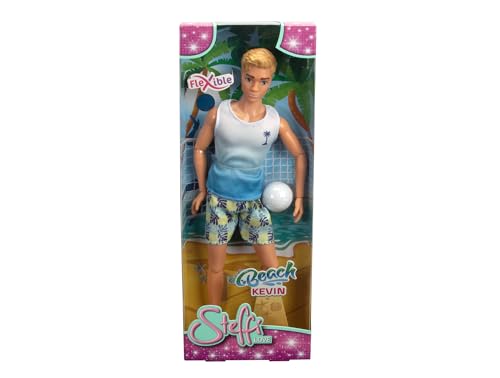 Steffi Love Beach Kevin, Kevin in Badehose mit T-Shirt und Vollyball, vollbeweglich, 30cm Spielpuppe , ab 3 Jahren, Weiß von Simba