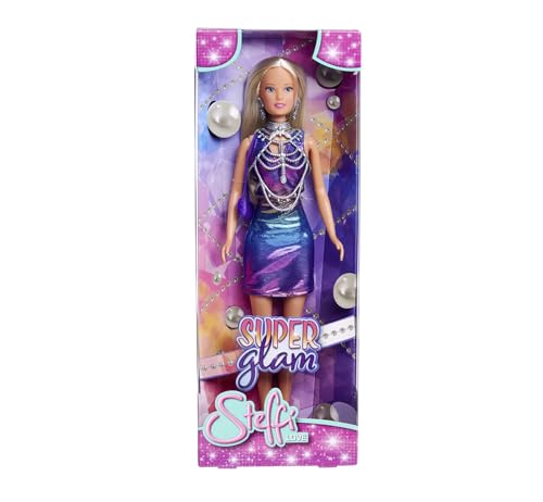 Steffi Love Super Glam, Steffi im Glitzerkleid mit Körperschmuck, Haarclips, Ohrringen und Handtasche, 29cm Spielpuppe , ab 3 Jahren von Simba