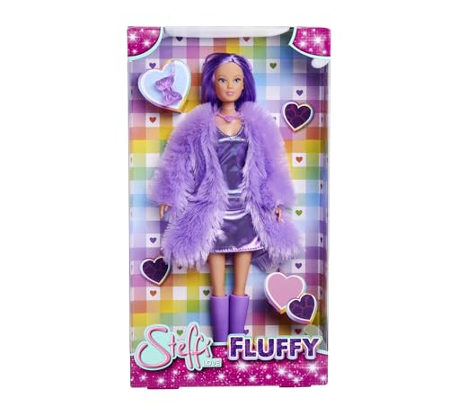 Steffi Love Fluffy, Puppe im Gürtelkleid mit Felljacke und tollem Modezubehör, 29cm Spielpuppe , ab 3 Jahren von Simba