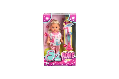 Evi Love Home, Spielpuppe im süßem Jogginganzug mit Staubsauger mit 2-in-1 Funktion, 12cm, ab 3 Jahren, Weiß von Simba