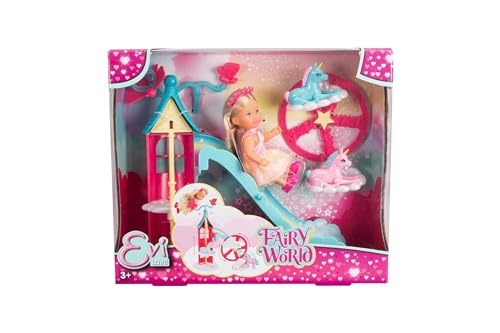 Simba 105733700 Evi LOVE Fairy World (26 x 8,5 cm) - Puppe Evi als Fee mit Märchen-Turm, Einhörnern & magischem Zubehör - Kinder-Spielzeug für Mädchen und Jungen ab 3 Jahre von Simba