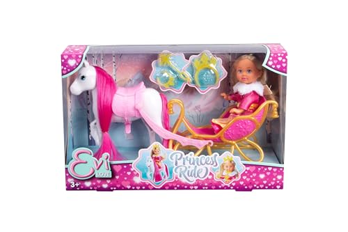 Evi Love Princess Ride, Spielpuppe als Prinzessin mit Winterschlitten und Pferd, Prinzessinnen Zubehör, 12cm, ab 3 Jahren von Simba