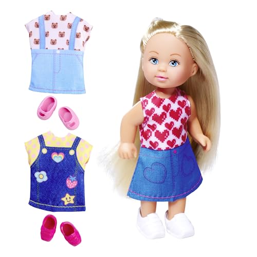 Evi Love Fashion, Spielpuppe trägt EIN süßes Jeanskleid, inkl. Zwei weiteren Outfits, mit niedlichen Prints und Sneakers, 12cm, ab 3 Jahren Evi Love Fashion, Spielpuppe trägt EIN süßes Jeanskleid, inkl. Zwei weiteren Outfits, mit niedlichen Prints und Sneakers, 12cm, ab 3 Jahren von Simba