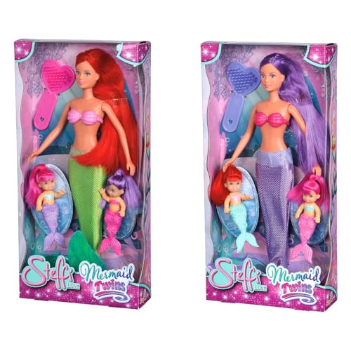 Simba 105734162 - Steffi Love Mermaid Twins, Zwei Varianten, Steffi als Meerjungfrau, mit Zwei Baby Meerjungfrauen, Ankleidepuppe, 29cm, für Kinder ab 3 Jahren von Simba