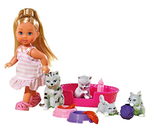 Simba 105734191 - Evi Love Animal Friends, Spielpuppe mit ihren Tierfreunden, 2-fach sortiert, es wird nur ein Artikel geliefert, 4 Tiere mit Zubehör, 8 Teile, 12cm von Simba