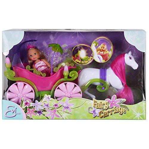 Simba 105735754 - Evi Love Fairy Carriage, märchenhafte Kutsche, mit Glow in the Dark Laternen, Evi Puppe als Prinzessin, Ankleidepuppe, 12cm, für Kinder ab 3 Jahren von Simba