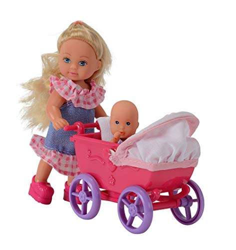 Simba 105736241 - Evi Love Doll Walk, 2-sort., Evi Puppe mit Babypuppe, mit Puppenwagen, inklusive Zubehör, Ankleidepuppe, 12cm, für Kinder ab 3 Jahren von Simba