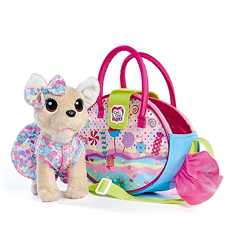 Simba 105890001 - ChiChi Love Sweet Candy, Chihuahua Plüschhund, mit Bonbon Tasche und Überraschung Candy Anhänger, mit Schultergurt, 20cm Kuschelhund, ab 5 Jahren von Simba