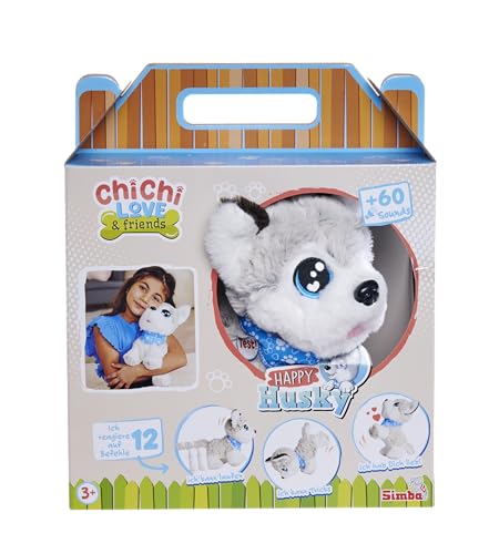 Simba 105890050 - ChiChi LOVE Happy Husky (30 cm) - interaktiver Spielzeug-Hund für Kinder ab 3 Jahre, süßes Kuscheltier mit DEUTSCHER Sprachsteuerung (12 Funktionen) & Sound inkl. Batterien von Simba