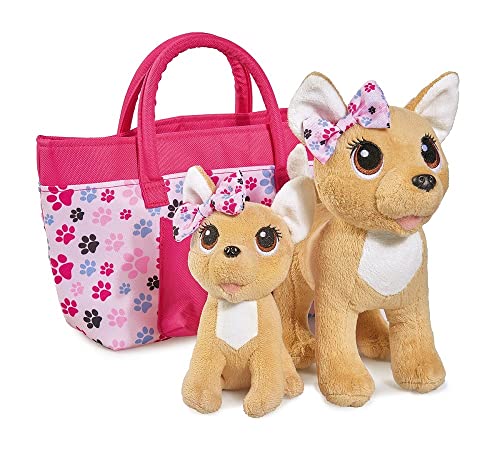 Simba 105893213 - ChiChi Love Happy Family, Chihuahua Plüschhunde in zwei verschiedenen Größen, 20/14cm, mit modischer Tasche, ab 3 Jahre von Smoby