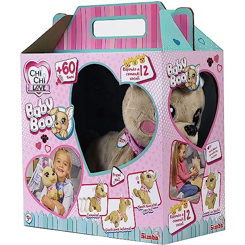 Simba 105893500009 - ChiChi Love Baby Boo, ITALIENISCHE VERSION, interaktives Haustier, reagiert auf 12 Sprachbefehle, mit über 60 verschiedenen Sounds, 30cm, Chihuahua Plüsch Hund, ab 3 Jahren von Simba