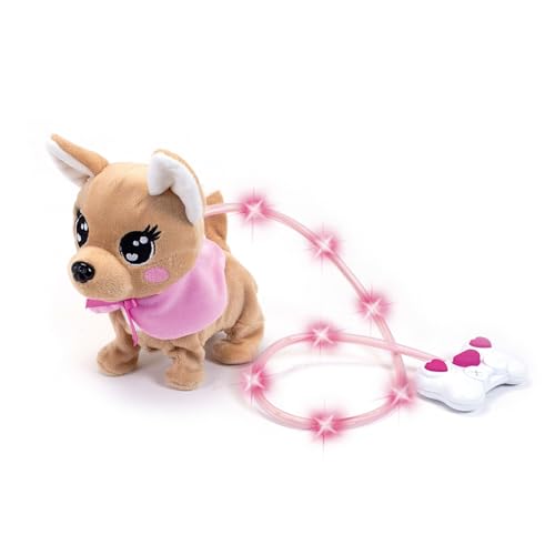 Simba 105893542 - ChiChi Love Loomy, mit leuchtender Kabelsteuerung, kann Laufen, bellen und mit dem Schwanz wedeln, 20cm, Für Kinder ab 3 Jahren, Rosa von Simba