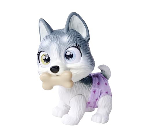 Simba 105950135 Pamper Petz Husky (ca. 15 cm) - Spielzeug-Hund mit Trink- und Nässfunktion für Kinder ab 3 Jahre - interaktives Tier-Baby mit Spiel-Zubehör und magischer Pfote von Simba