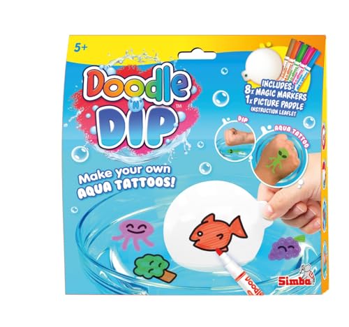 Simba 105953088 Doodle N Dip Tattoos für Kinder - Wasser-Tattoo-Set zum Selber-Machen inkl. Aqua-Mal-Pad & 8 Stifte - Spielzeug für Mädchen und Jungs ab 5 Jahre von Simba