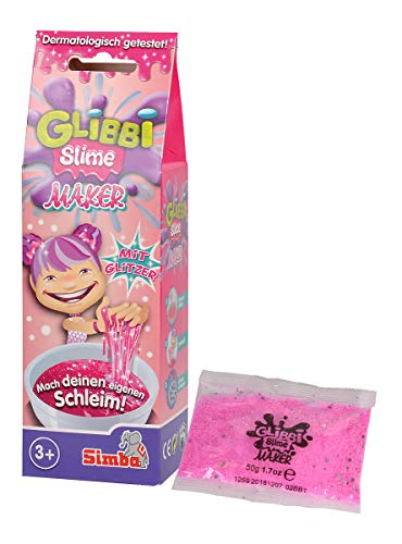 Simba 105953353 - Glibbi Glitter Slime Maker, 2-fach sortiert, es wird nur ein Artikel geliefert, Pulver verwandelt Wasser in Schleim, Glibber, in einer Schüssel anrühren, 50 g, ab 3 Jahren, 5 x 6.7 x 20.1 cm von Simba