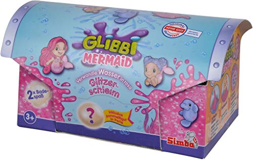 Simba 105953370 - Glibbi Mermaid Glitzerbad, Badewannenspielzeug, Pulver verwandelt Wasser in Schleim, mit Figuren zum Sammeln, Meerjungfrau, Glitter, Glitzer, 2 x 150 g, Badespaß, ab 3 Jahren von Simba