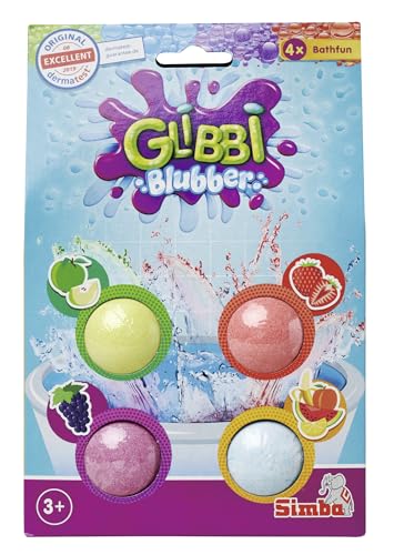 Simba 105953408 - Glibbi Blubber Badebombe, Badewannenspielzeug, Badespaß, 4 x, sprudelt und färbt das Wasser, mit verschiedenen Düften, ab 3 Jahren von Simba