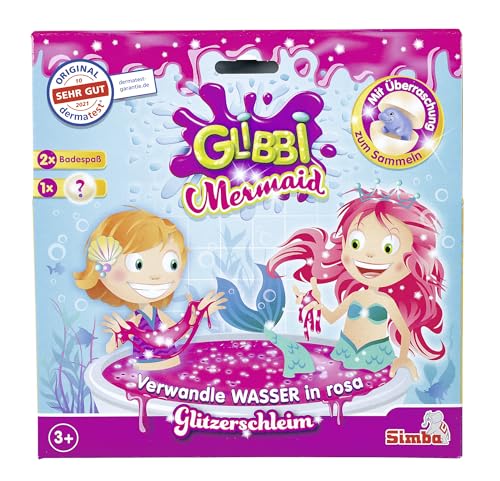 Simba 105953540 - Glibbi Mermaid, Badewannenspielzeug, Pulver verwandelt Wasser in pinken Glitzerschleim, 2x150g, Badespaß, Glibber, Meerjungfrau, ab 3 Jahren von Simba