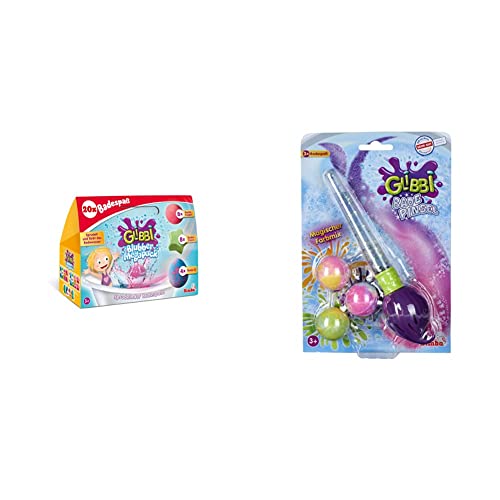 Simba 105953611 - Glibbi Blubber Mega Pack, 20 Bunte Badebomben, XXL Packung, Badewannenspielzeug & 105953570 - Glibbi Badepinsel, Pinsel mit DREI Badebomben, färbt das Wasser bunt von Simba