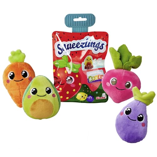 Simba 105953737 Squeezlings, 12 Plüschfiguren zum Sammeln, Obst und Gemüse aus Plüsch, super Soft, niedliche Gesichter, ca. 8cm, ab 3 Jahren von Simba