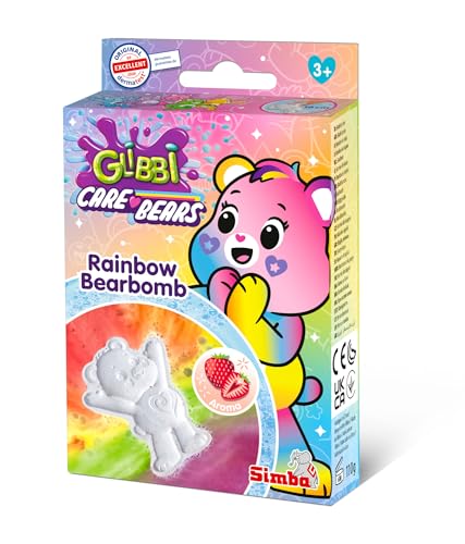 SIMBA Glibbi Care Bears Bearbomb, Glücksbärchi Badebomben, mit magischem Farbeffekt, Badewannenspielzeug, 110 Gramm, ab 3 Jahren von Simba