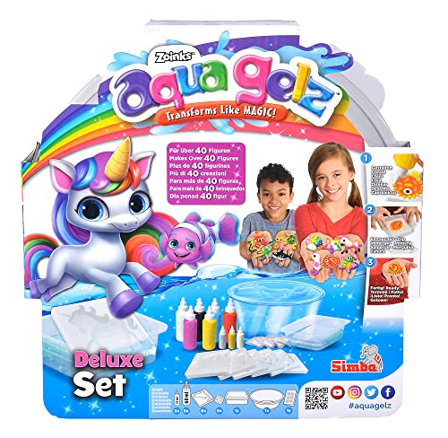 Simba 106322563 - Aqua Gelz Deluxe Set mit Basis, Bastelset, Kreativ, 9 Flaschen Farbgel, 6 Formen, 6x Wasserzusatz, Glow in the dark und Glitzer, ab 8 Jahren von Simba