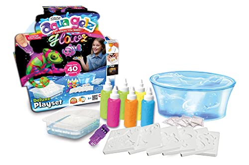 Simba 106322590 - Aqua Gelz Deluxe Set Glowz, 6 Flaschen Farbgel, mit Leuchteffekt, mit Lämpchen, 6 Formen, 8 Wasserzusatz, Schale, Kreativspielset ab 8 Jahre von Simba