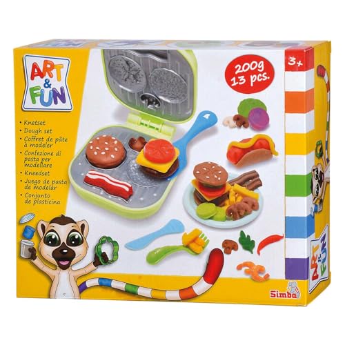 Simba 106324529 - Art und Fun Burger Knetset, 4x50g Knete, Burgergrill, 13 Teile, Kinderknete, Zubehör, ab 3 Jahren von Simba