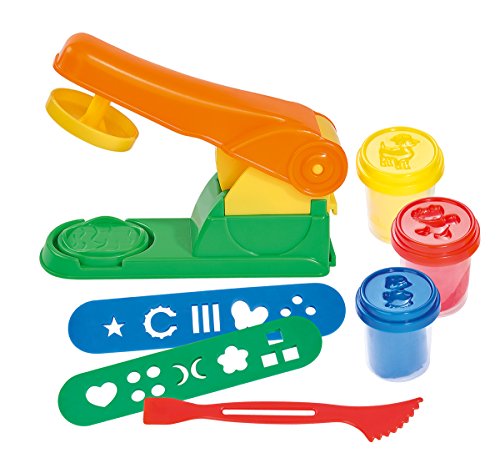 Simba 106329097 - Art und Fun Knetpresse, 3 Dosen Knete á 50g, 2 Schablonen, Messer, Presse, 7 Teile, ab 3 Jahre Simba 106329097 - Art und Fun Knetpresse, 3 Dosen Knete á 50g, 2 Schablonen, Messer, Presse, 7 Teile, ab 3 Jahre von Simba