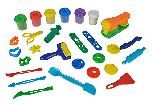 Simba 106329113 - Art & Fun Großes Knetset, 27 Teile, 6x 50g Knete, Presse, 6x Presse Zubehör, 4x Ausstechform, 6x Cutter, 2x Roller, Spritze, Schere, ab 3 Jahren von Simba