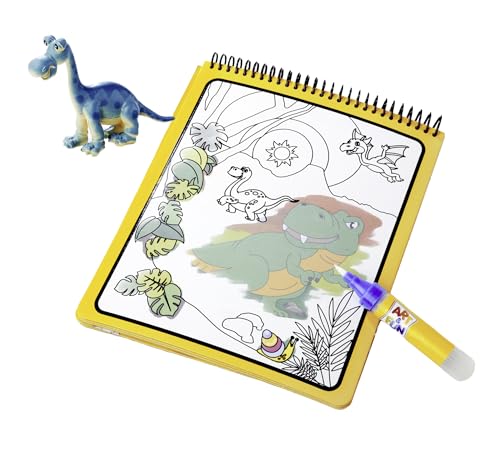 Simba 106334633 Art & Fun Wasser-Malbuch Dinos inkl. Dinosaurier-Figur - Malen mit dem Water Pen Wasserstift & 4 Dino-Motiven - Wasserzauber-Spielzeug für Kinder ab 3 Jahre von Simba