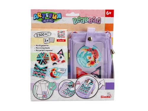 Simba 106374698 Art und Fun Beadbag Mobile, 2500 Perlen, Steckplatte, Pinzette, 2X Bügelplatte, Bügelpapier, Tasche für Handy 9x16cm, Anleitung, ab 6 Jahre von Simba